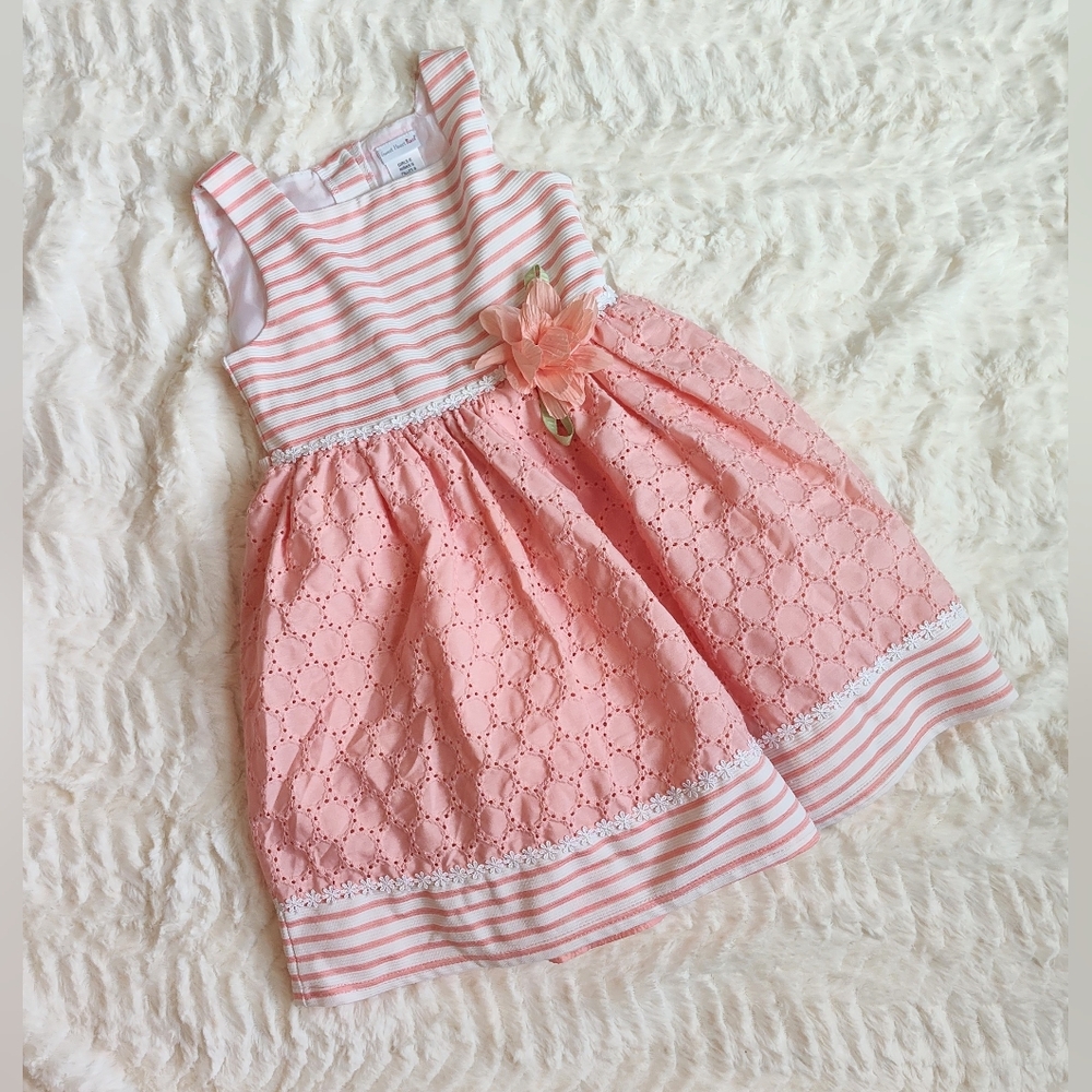 Sweet Heart Rose Pink and White Striped Dress with Floral Detail